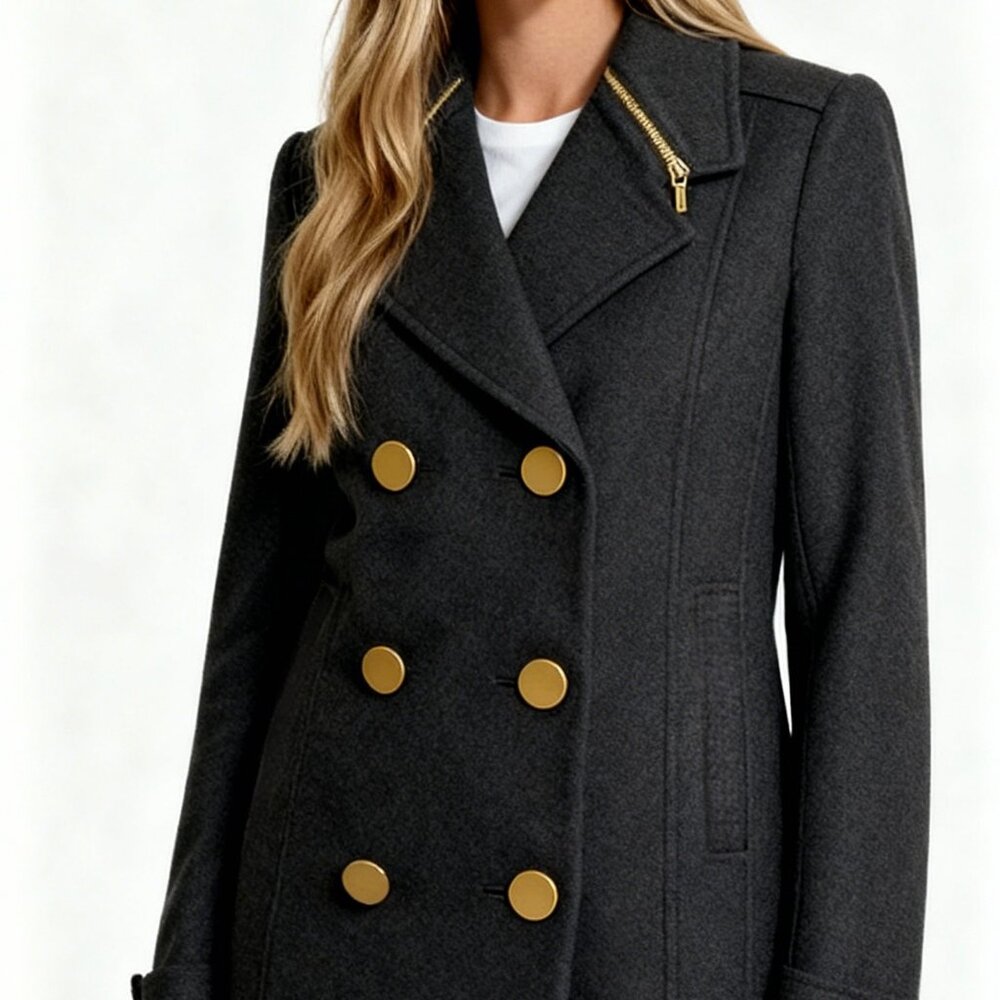 Tory Burch Wool Peacoat, Black, Size 2(XS)